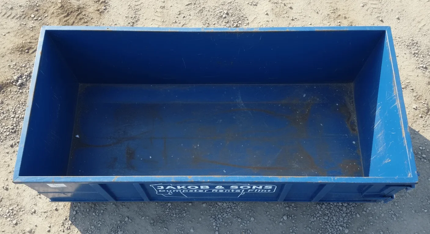 An empty Jakob & Sons Dumpster Rental dumpster staged and ready for a junk-removal job in Swartz Creek, MI