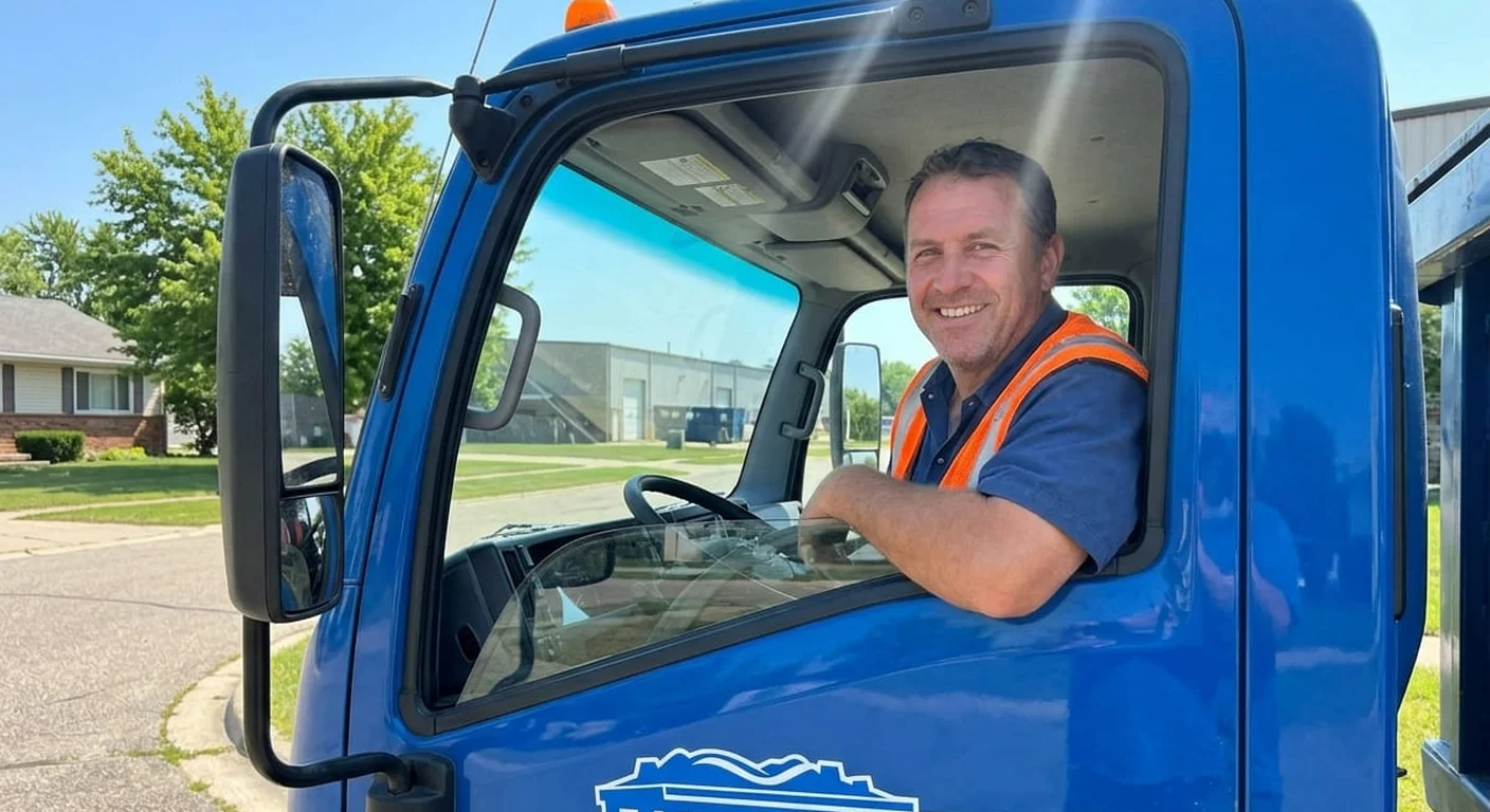 A Jakob & Sons Dumpster Rental driver going over delivery details for a same-day drop-off in Davison Township, MI